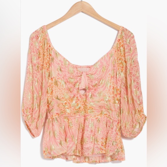 NWT CIEBON PINK DESIGN TIE FRONT BLOUSE - Picture 2 of 3